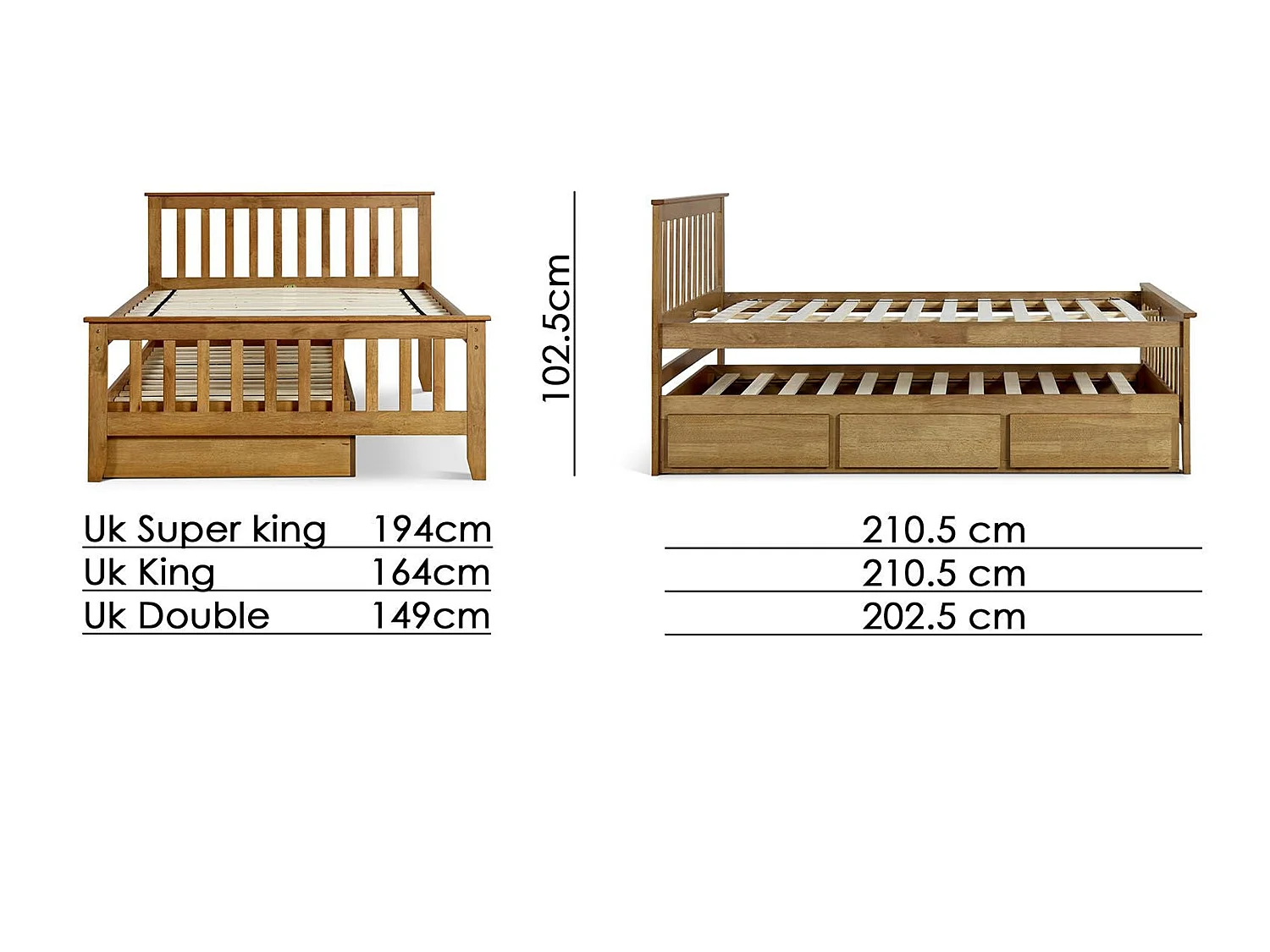 Oak Bedframe - 135 x 190 cm Bedframe in Beige