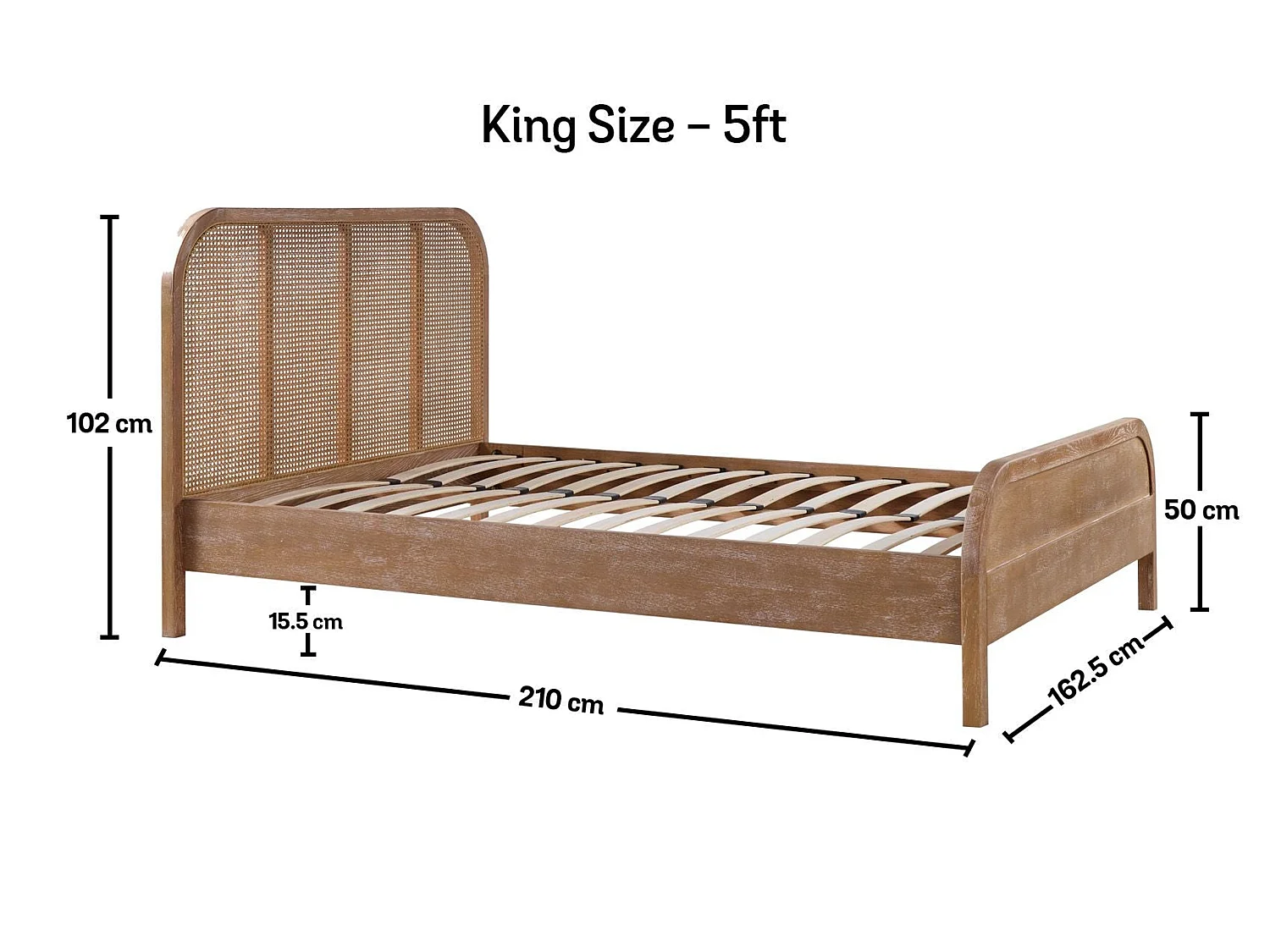 Rattan Oak Bedframe - 150 x 200 cm Bedframe in Beige