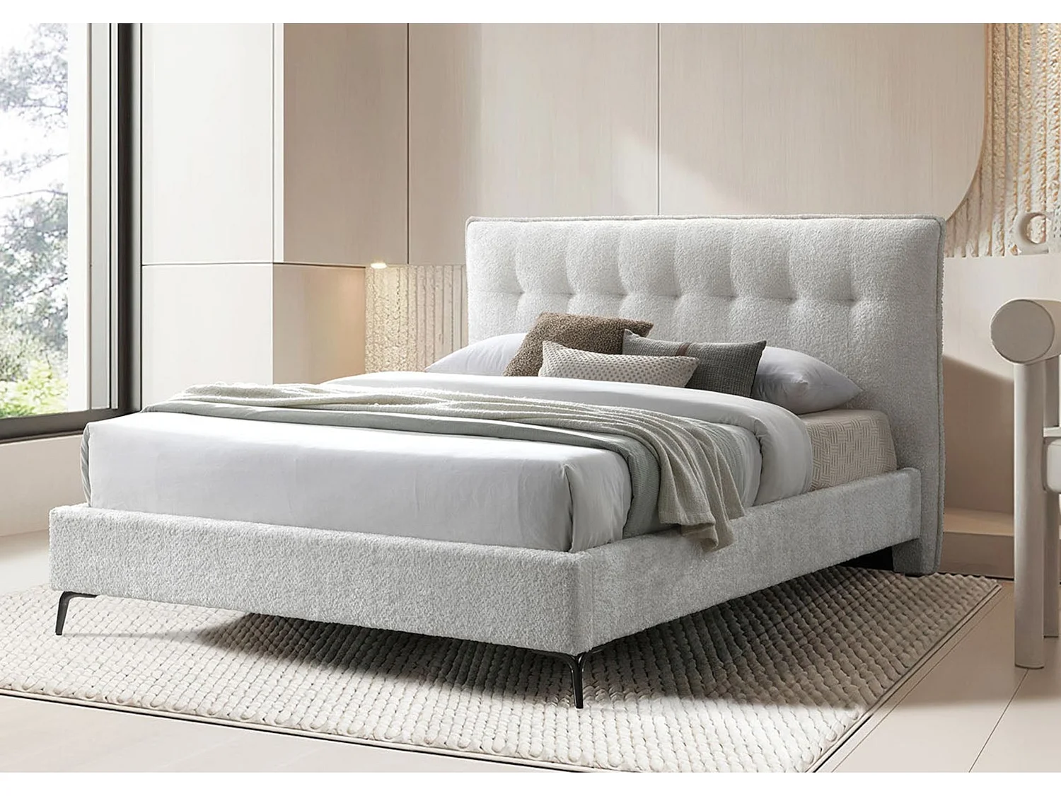 Upholstered Bedframe - 135 x 190 cm Bedframe in Cream