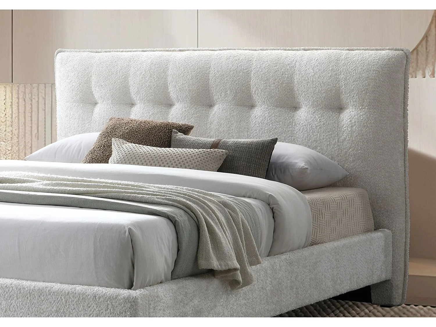 Upholstered Bedframe - 135 x 190 cm Bedframe in Cream