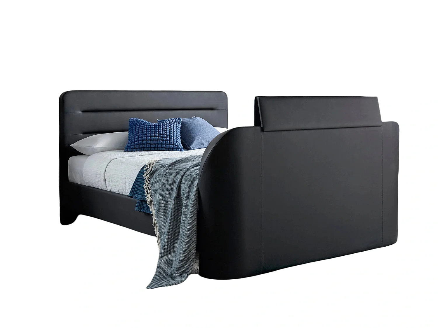 Faux Leather Bedframe - 150 x 200 cm TV Bed in Grey
