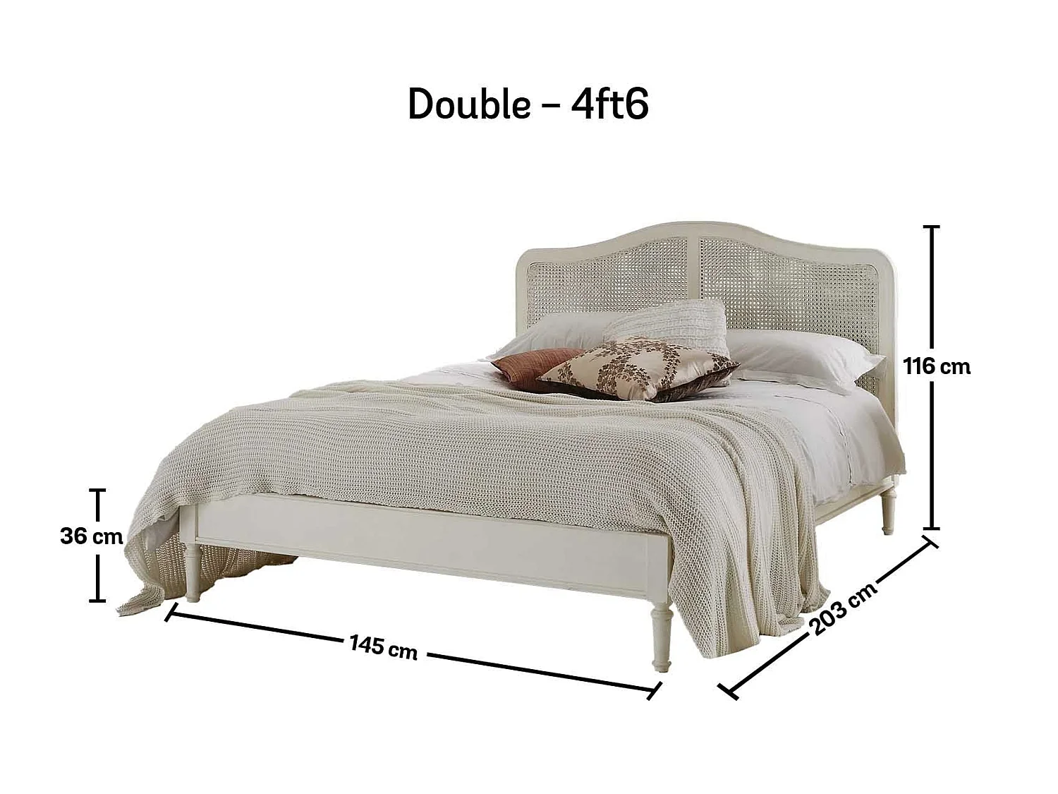 Rattan Painted Wood Bedframe - 135 x 190 cm Bedframe in White