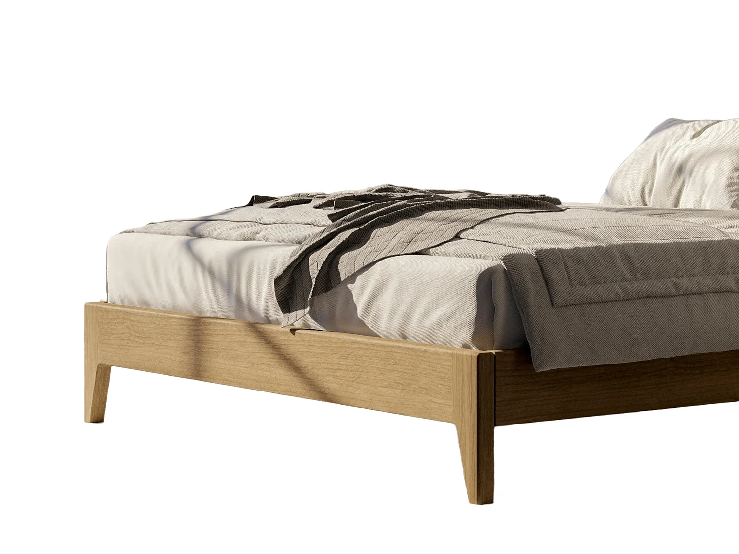 Wood Bedframe - 150 x 200 cm Bedframe in Beige
