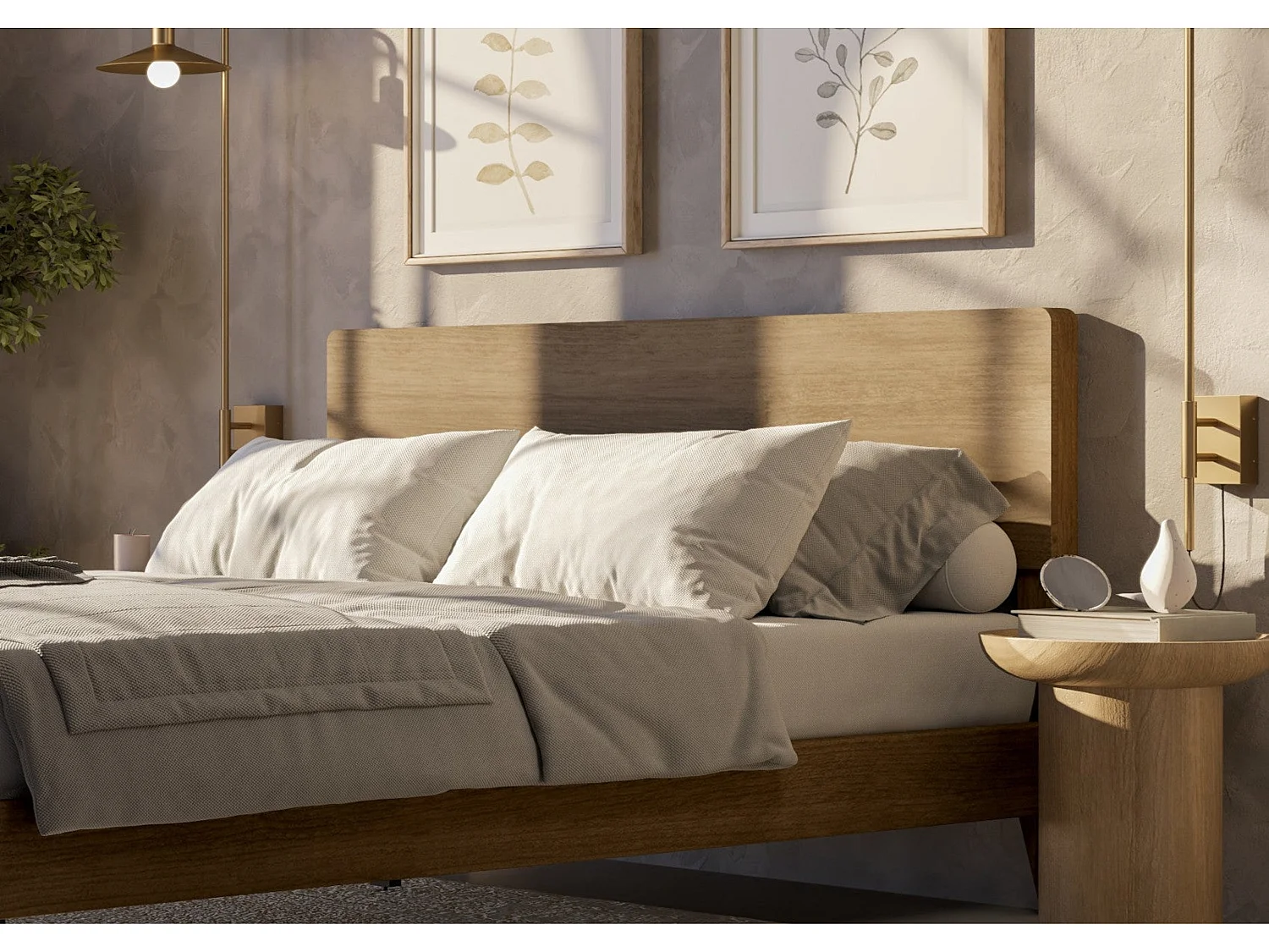Wood Bedframe - 150 x 200 cm Bedframe in Beige