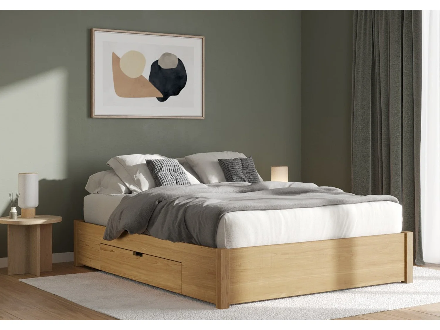 Wood Bedframe - 135 x 190 cm Bedframe in Beige