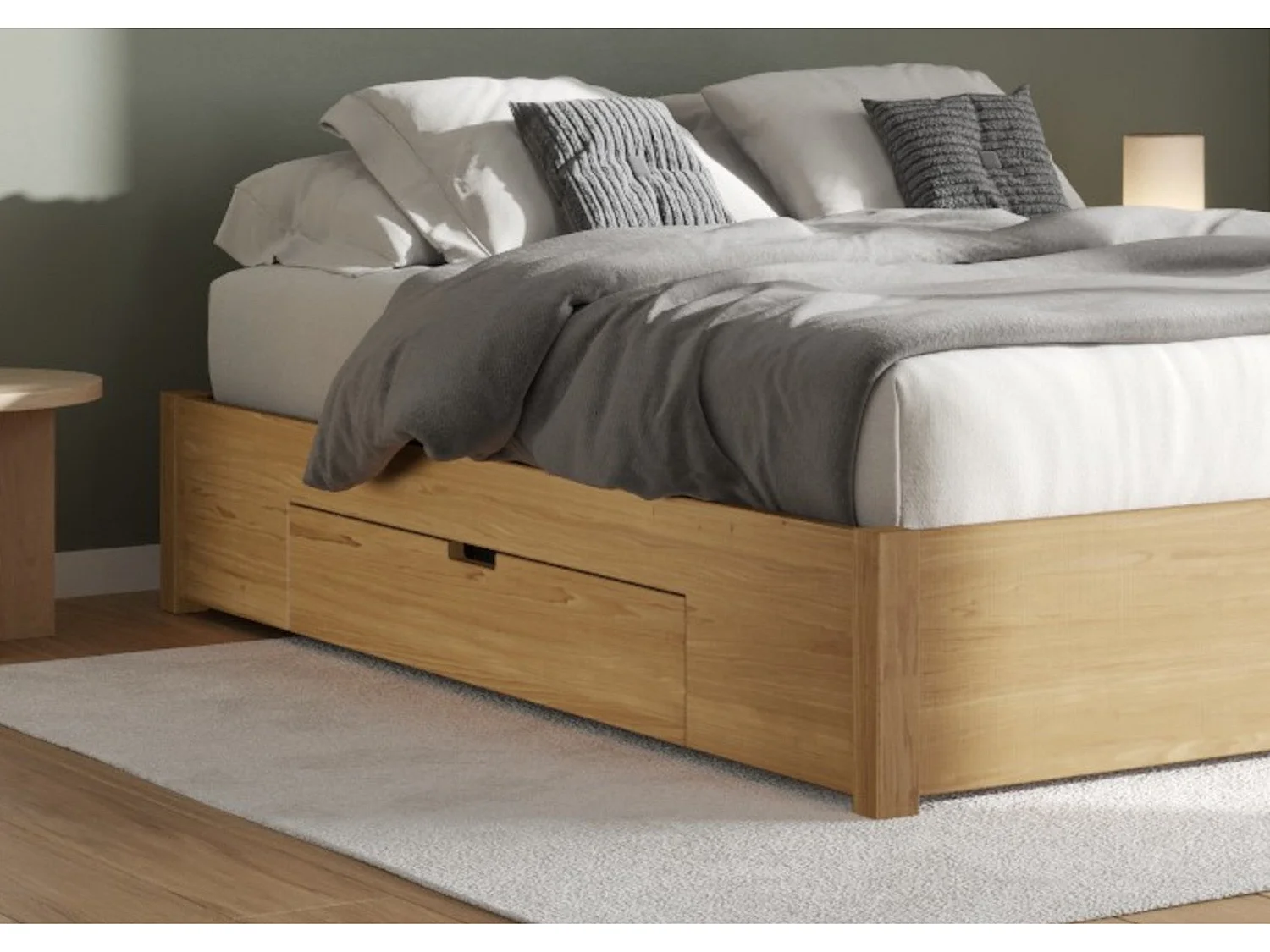 Wood Bedframe - 135 x 190 cm Bedframe in Beige
