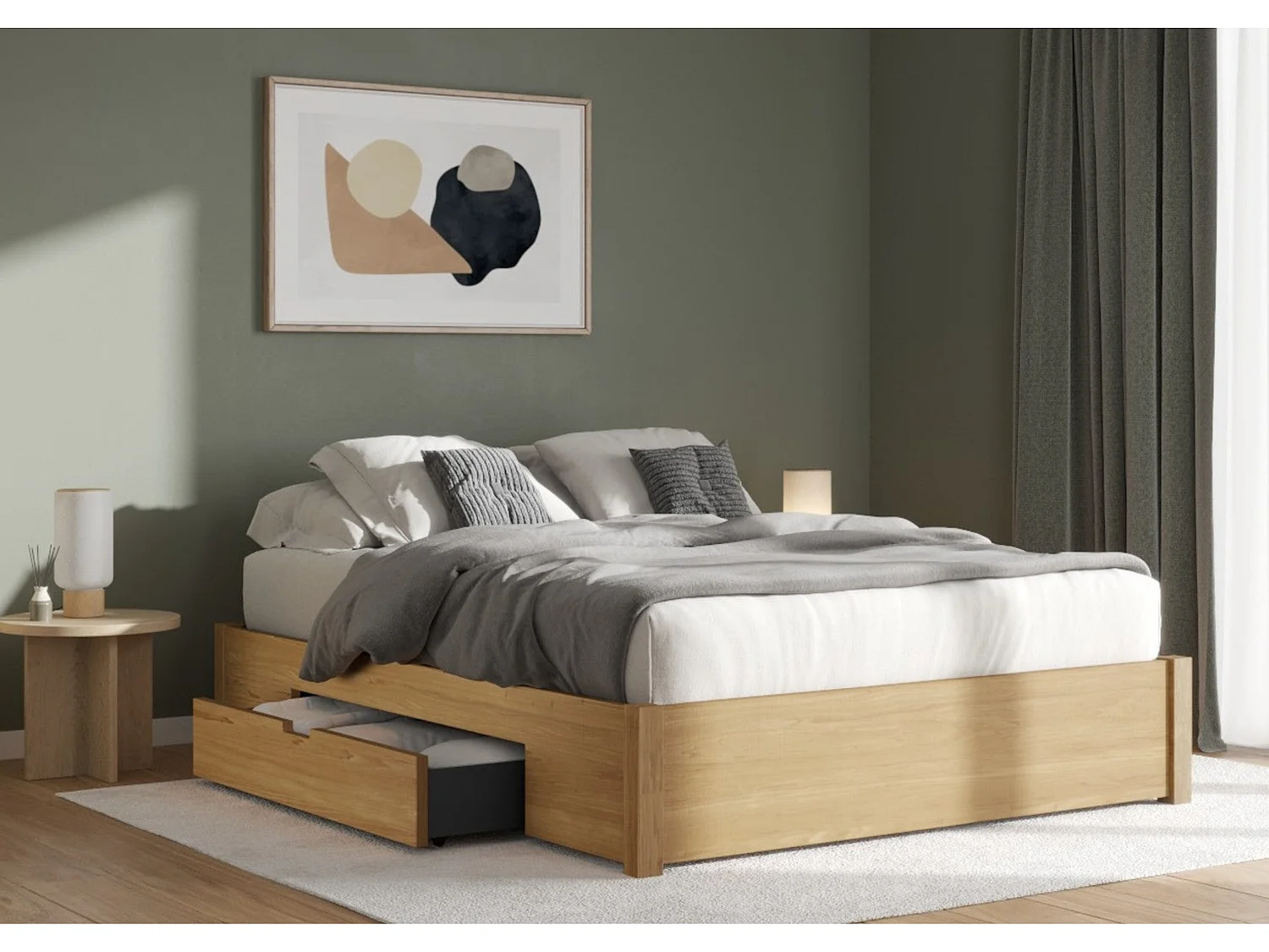 Wood Bedframe - 135 x 190 cm Bedframe in Beige