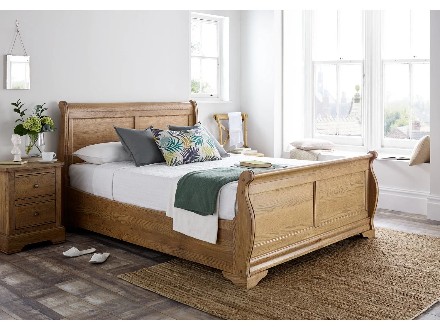 Oak Bedframe - 135 x 190 cm Bedframe in Beige