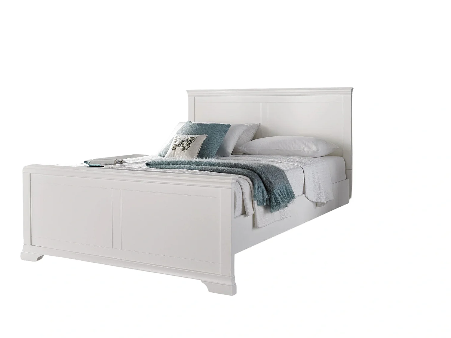 Painted Wood Bedframe - 150 x 200 cm Bedframe in White