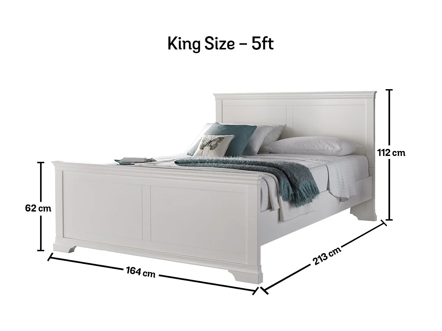 Painted Wood Bedframe - 150 x 200 cm Bedframe in White