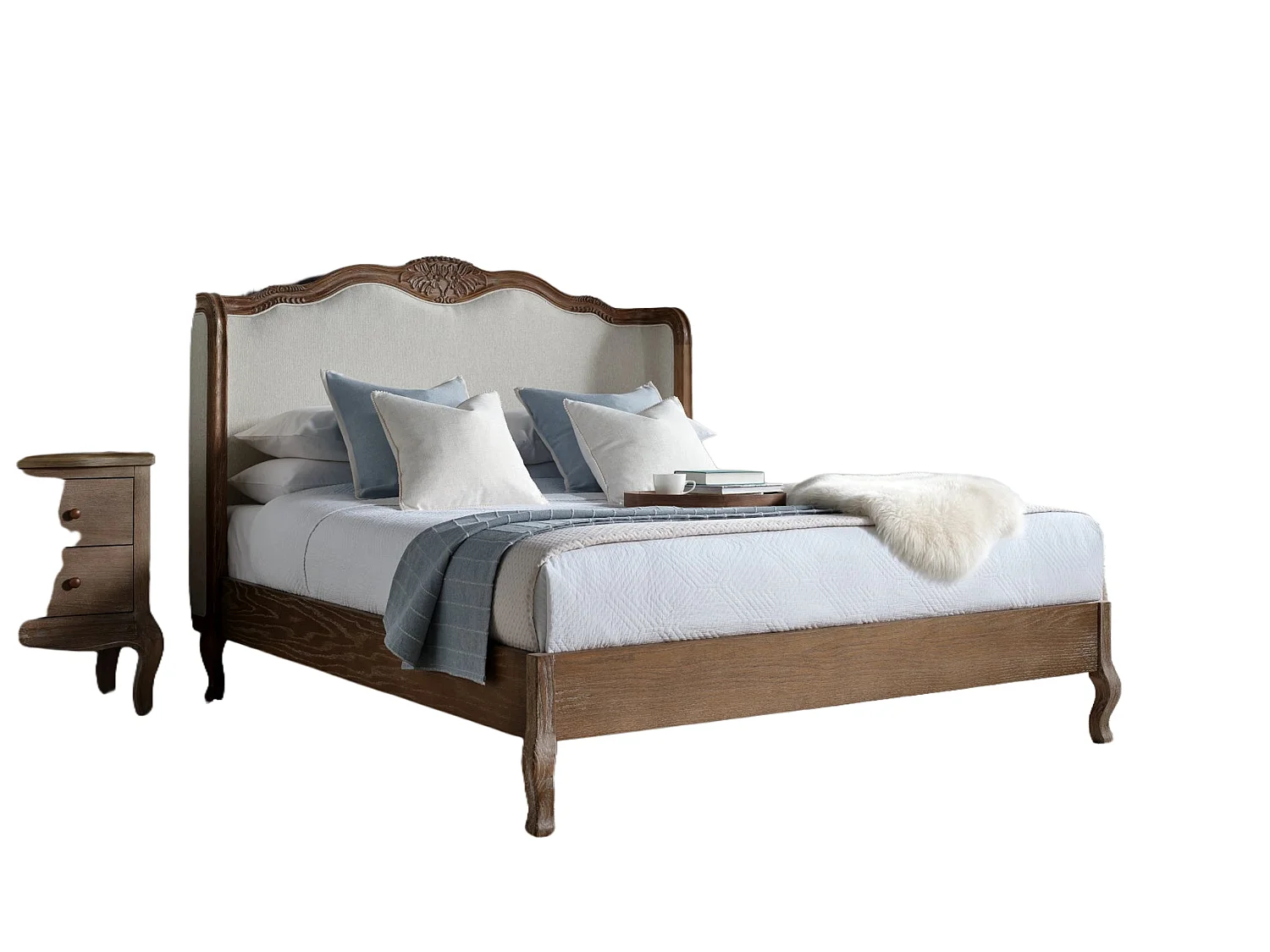 Winged Upholstered Bedframe - 135 x 190 cm Bedframe in Brown