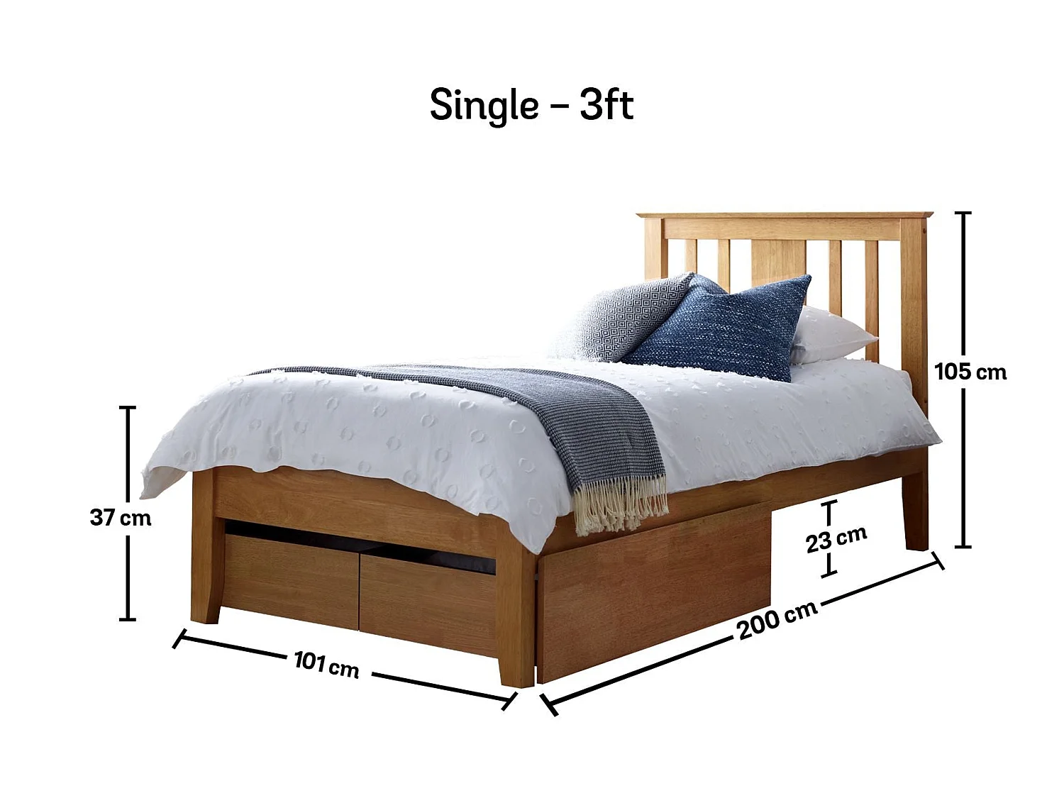 Oak Bedframe - 90 x 190 cm Bedframe in Beige