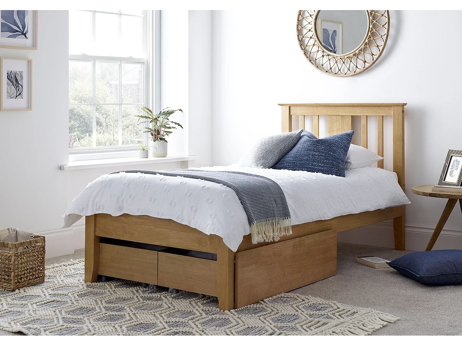 Oak Bedframe - 90 x 190 cm Bedframe in Beige