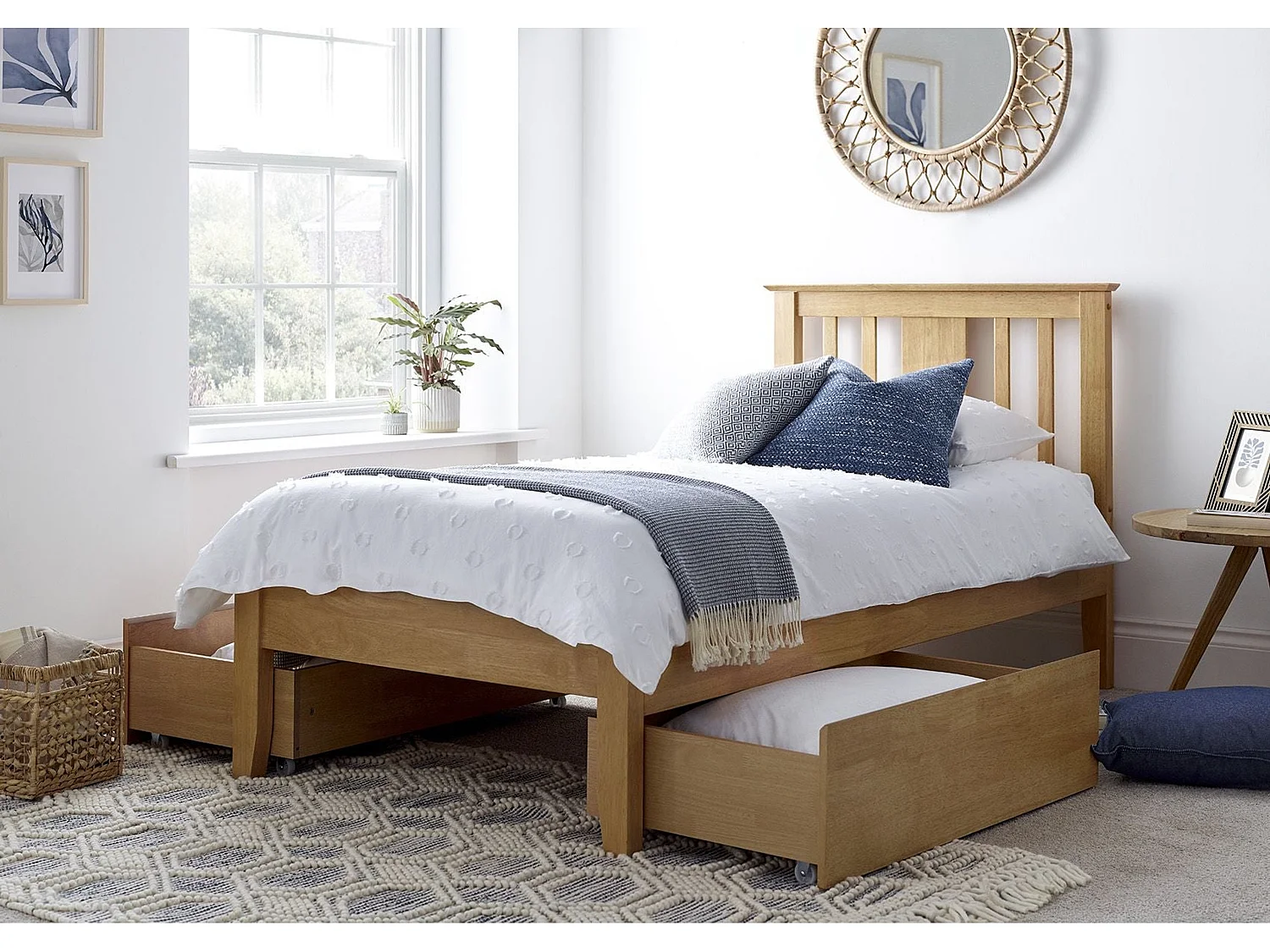 Oak Bedframe - 90 x 190 cm Bedframe in Beige