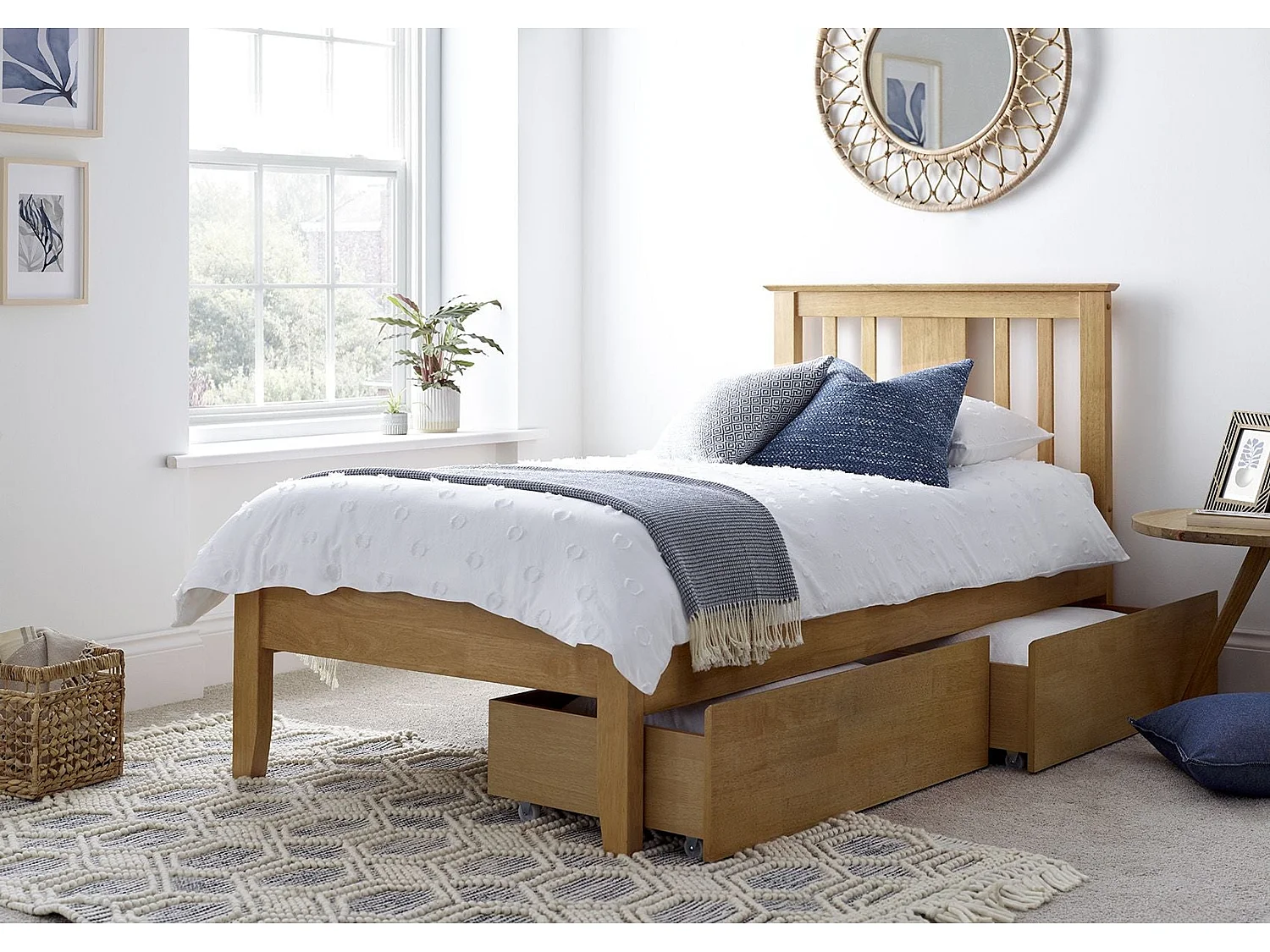 Oak Bedframe - 90 x 190 cm Bedframe in Beige