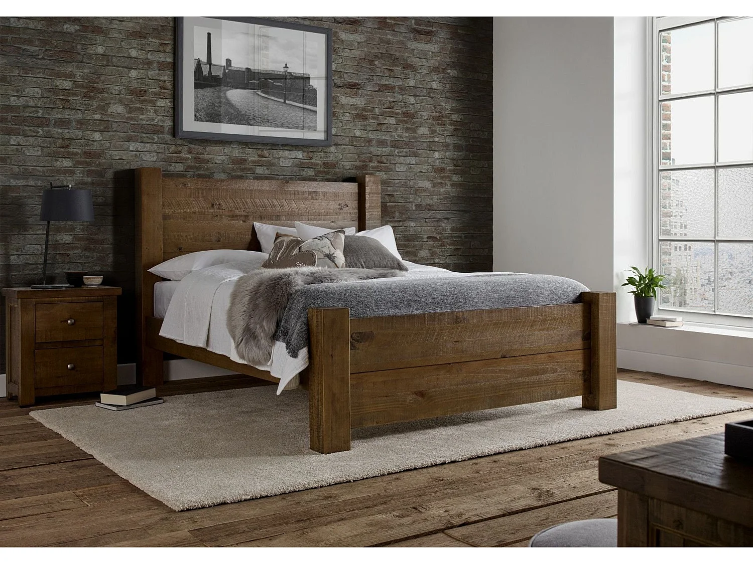 Oak Bedframe - 135 x 190 cm Bedframe in Beige