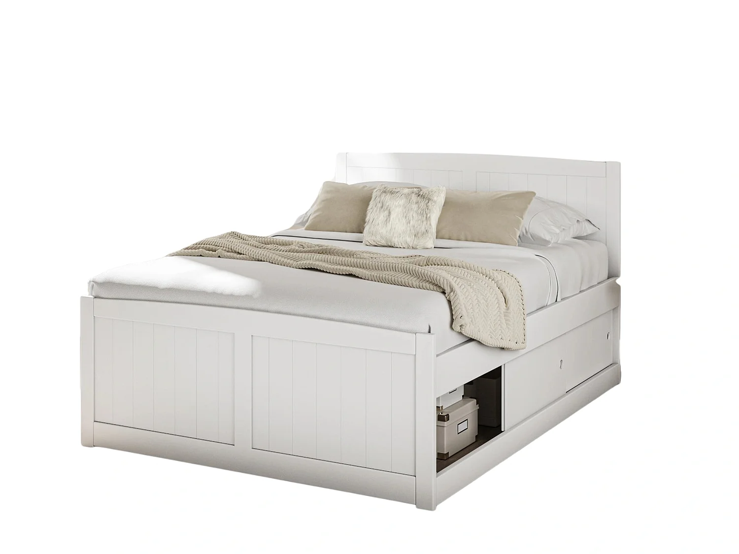Painted Wood Bedframe - 135 x 190 cm Bedframe in White