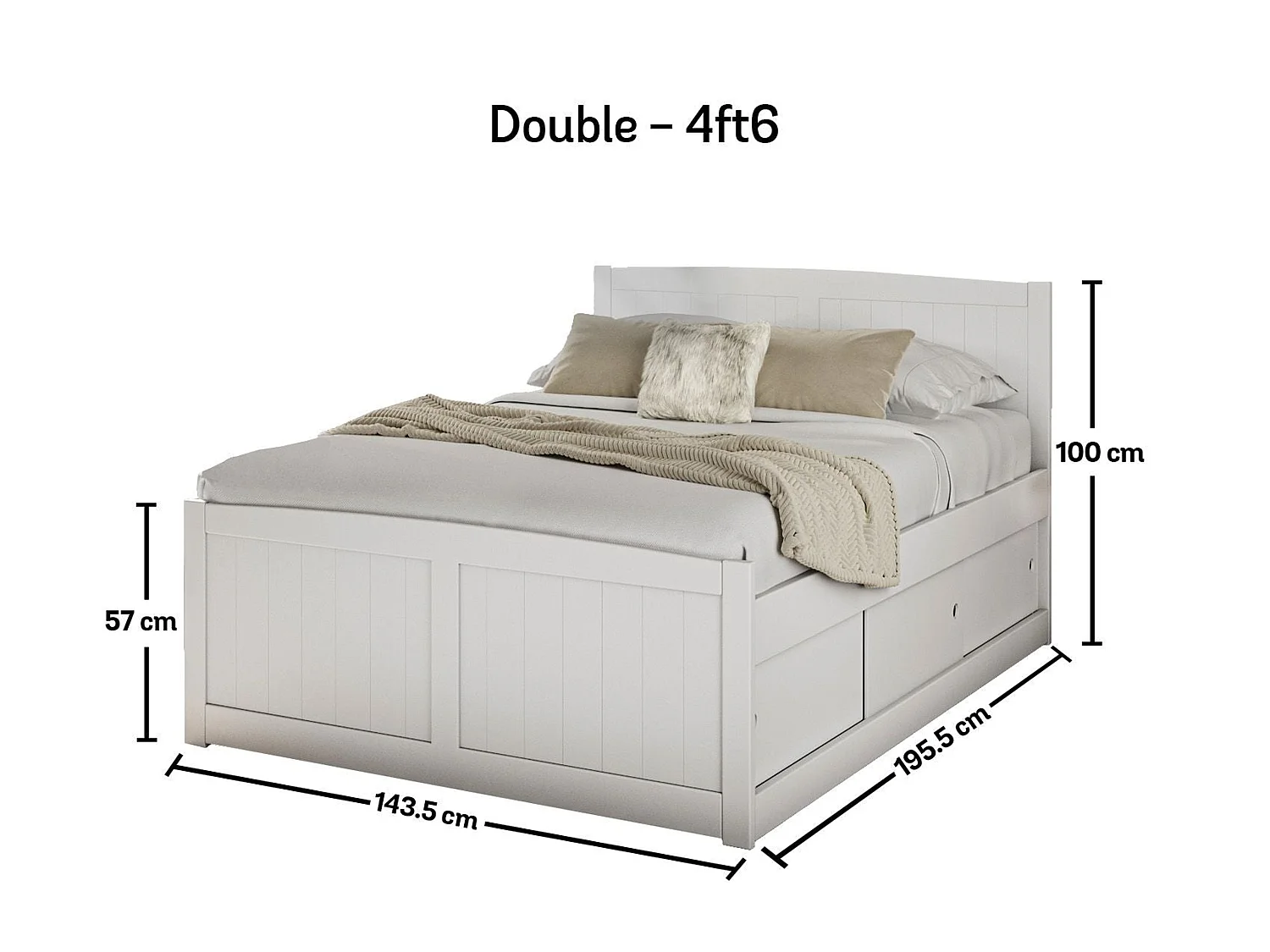 Painted Wood Bedframe - 135 x 190 cm Bedframe in White