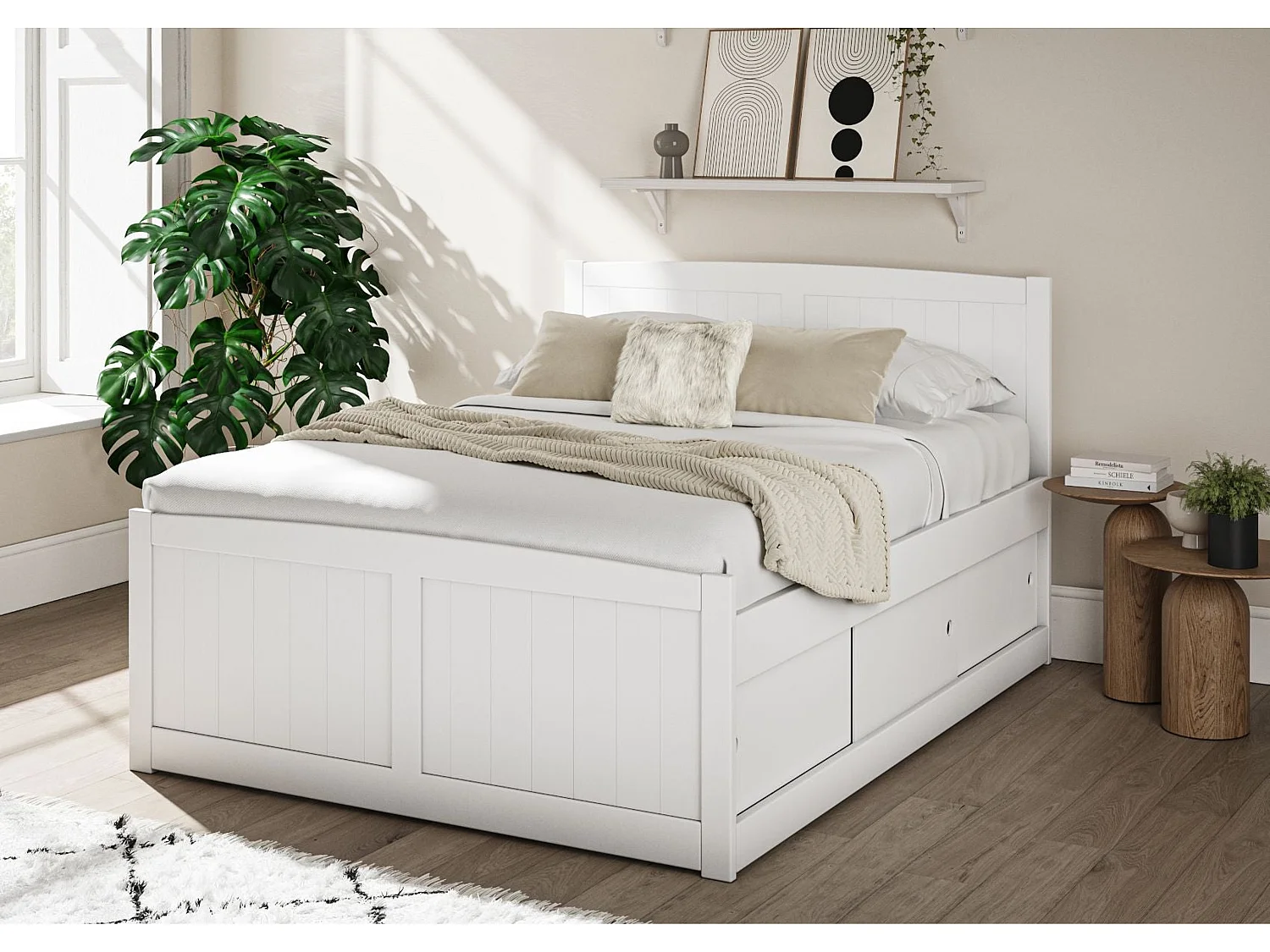 Painted Wood Bedframe - 135 x 190 cm Bedframe in White