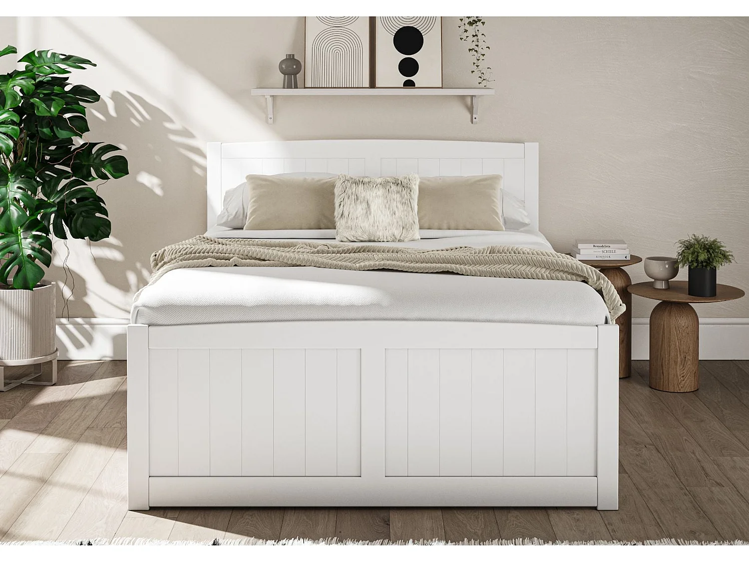 Painted Wood Bedframe - 135 x 190 cm Bedframe in White