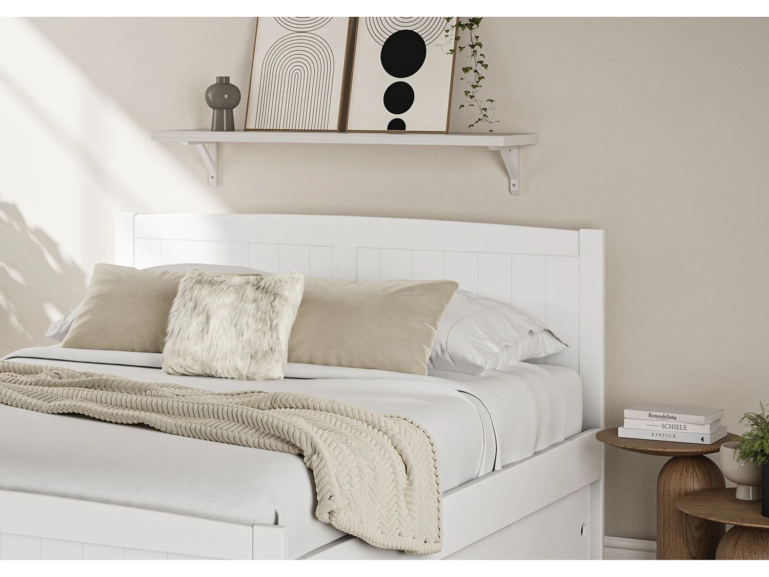 Painted Wood Bedframe - 135 x 190 cm Bedframe in White