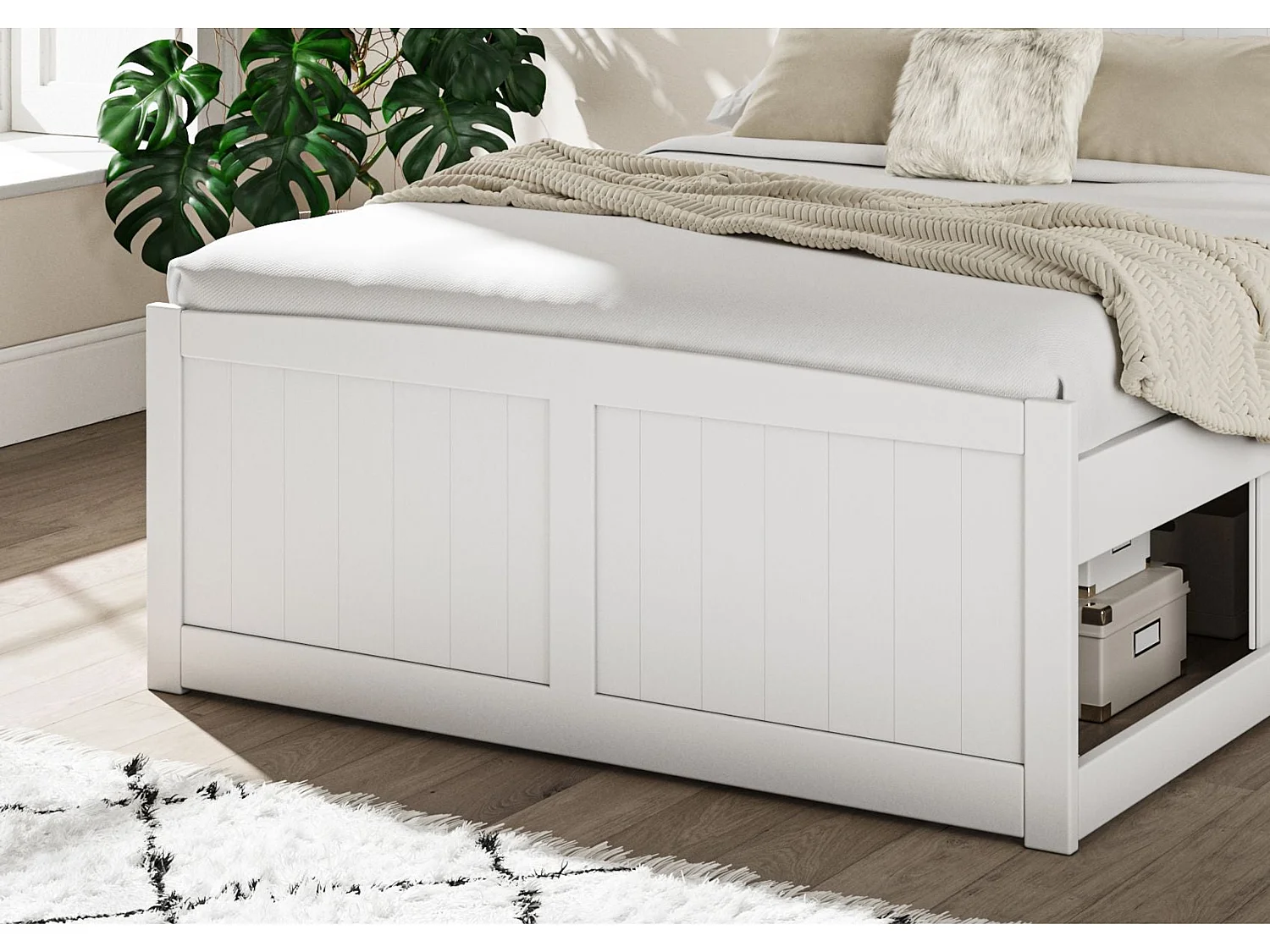 Painted Wood Bedframe - 135 x 190 cm Bedframe in White