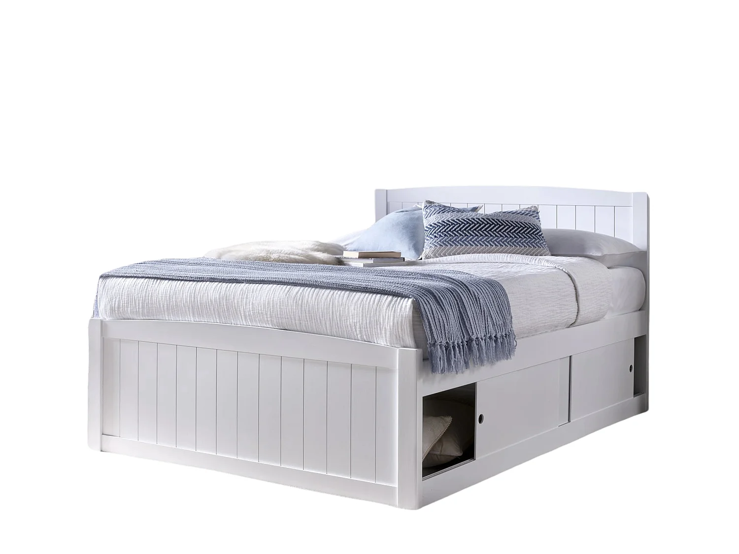 Painted Wood Bedframe - 135 x 190 cm Bedframe in White