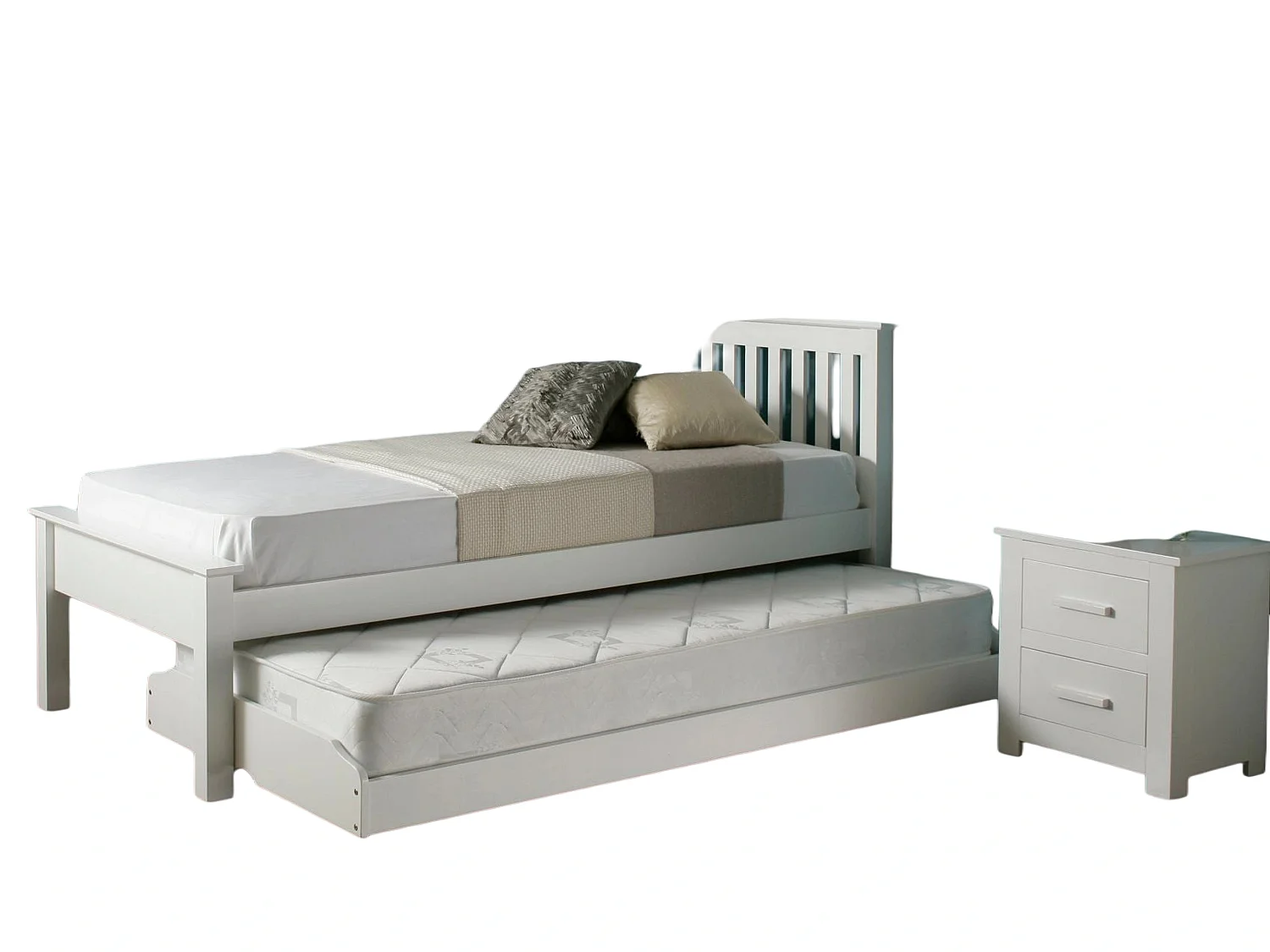 Painted Wood Bedframe - 75 x 190 cm Bedframe Rollout Underbed Feature in White
