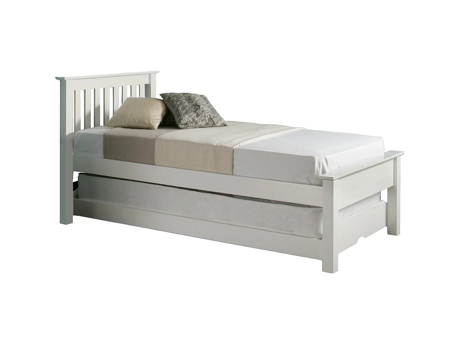 Painted Wood Bedframe - 75 x 190 cm Bedframe Rollout Underbed Feature in White