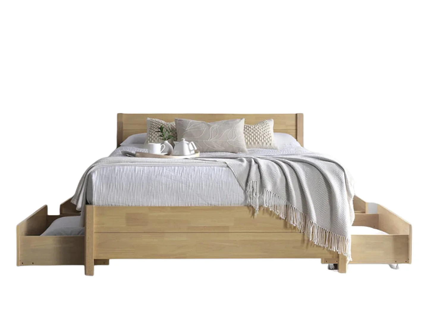 Oak Finish Bedframe - 150 x 200 cm Bedframe in Beige