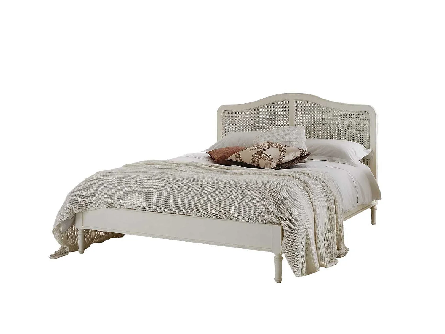 Rattan Painted Wood Bedframe - 150 x 200 cm Bedframe in White