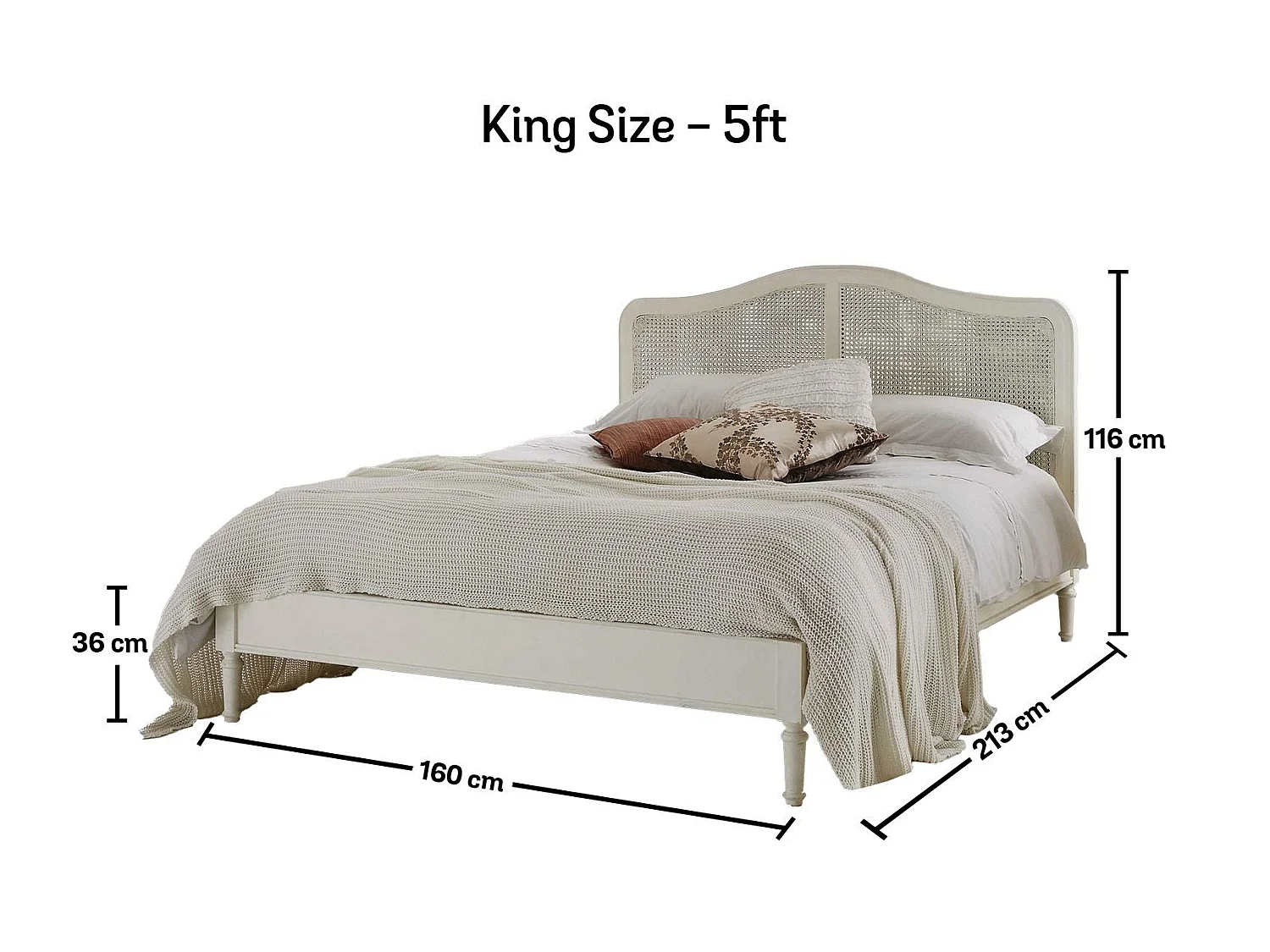 Rattan Painted Wood Bedframe - 150 x 200 cm Bedframe in White