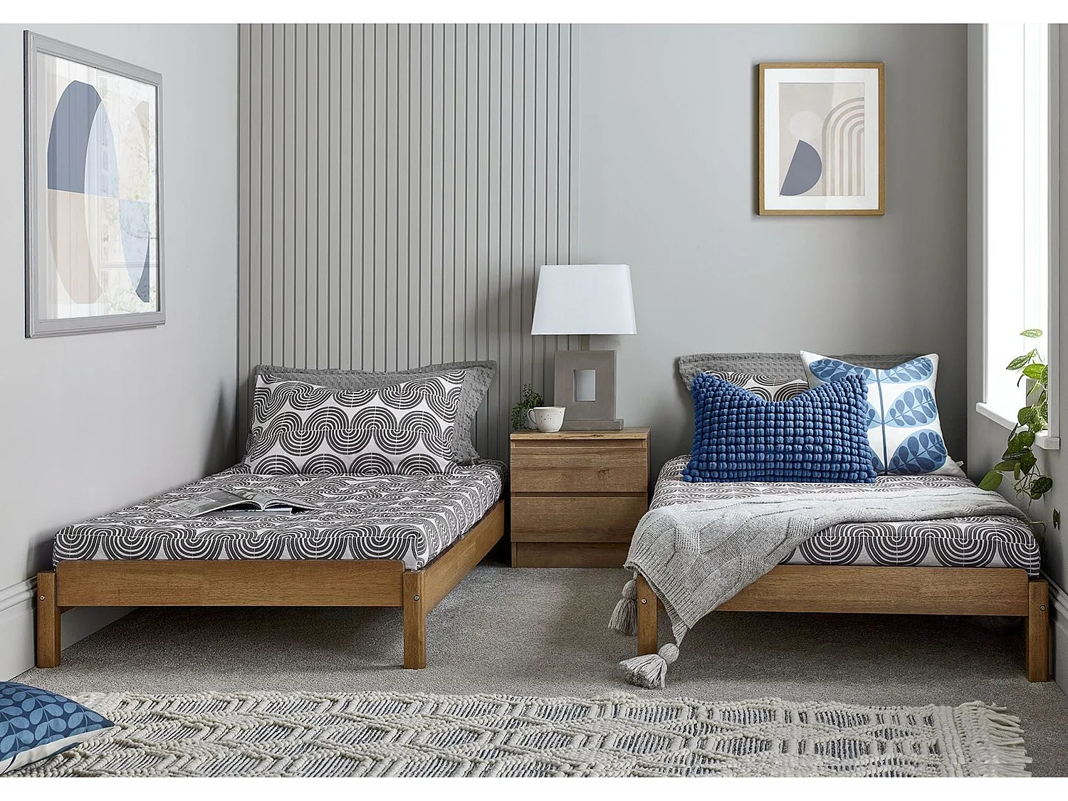 Oak Bedframe - 90 x 190 cm Bedframe in Beige