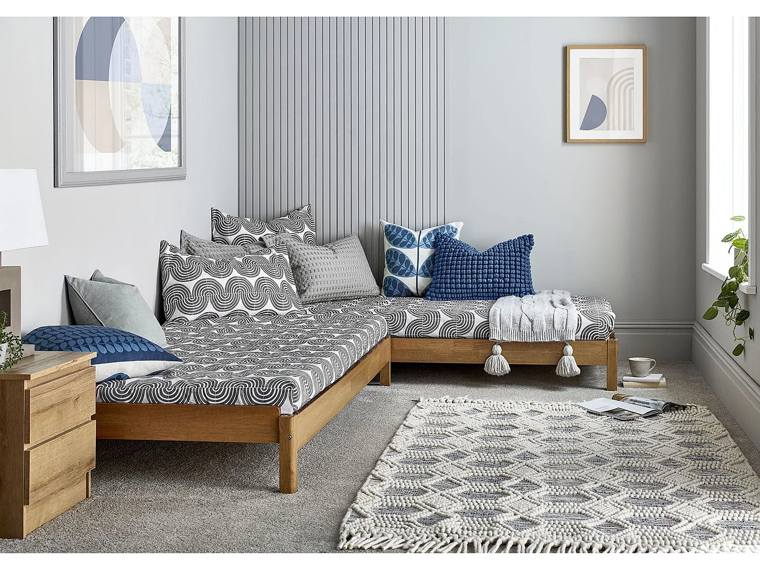 Oak Bedframe - 90 x 190 cm Bedframe in Beige