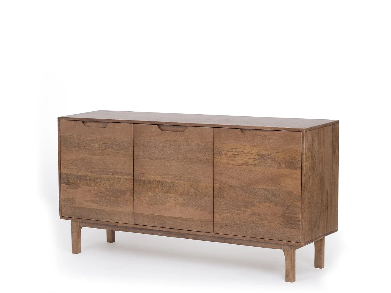 Buffet en bois de manguier couleur naturelle, 3 portes et pieds en bois