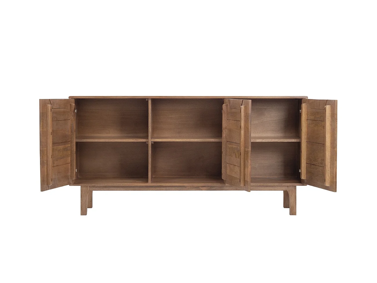 Buffet en bois de manguier couleur naturelle, 3 portes et pieds en bois