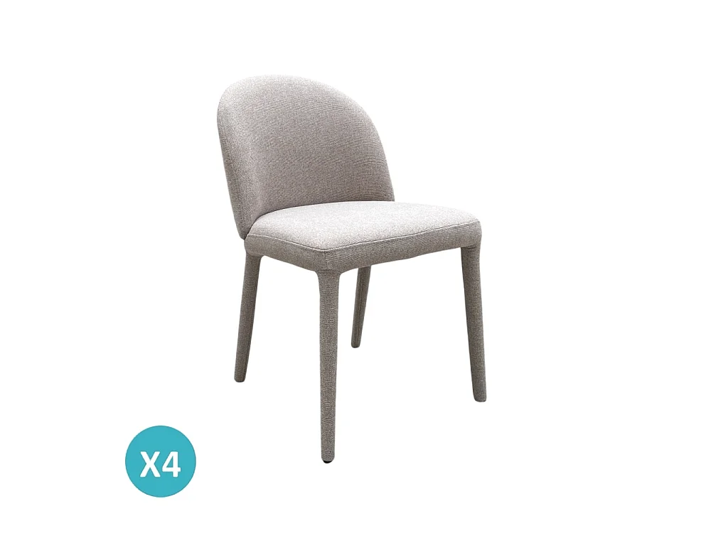 Lot de 4 chaises tapissées couleur beige, pieds métalliques recouverts de tissu