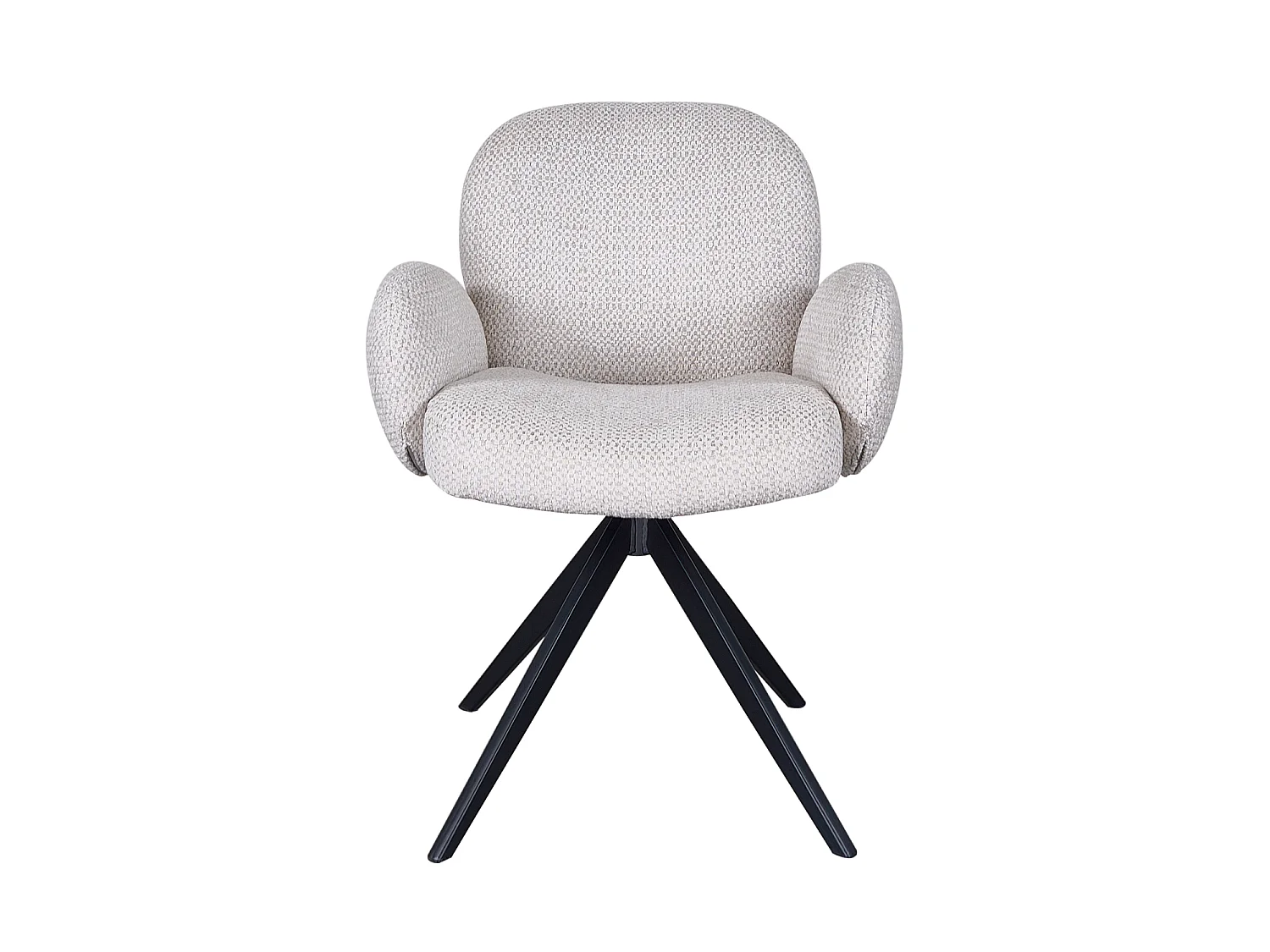 Conjunto de 4 poltronas estofadas em chenille cor marfim salpicado e pernas metálicas pretas