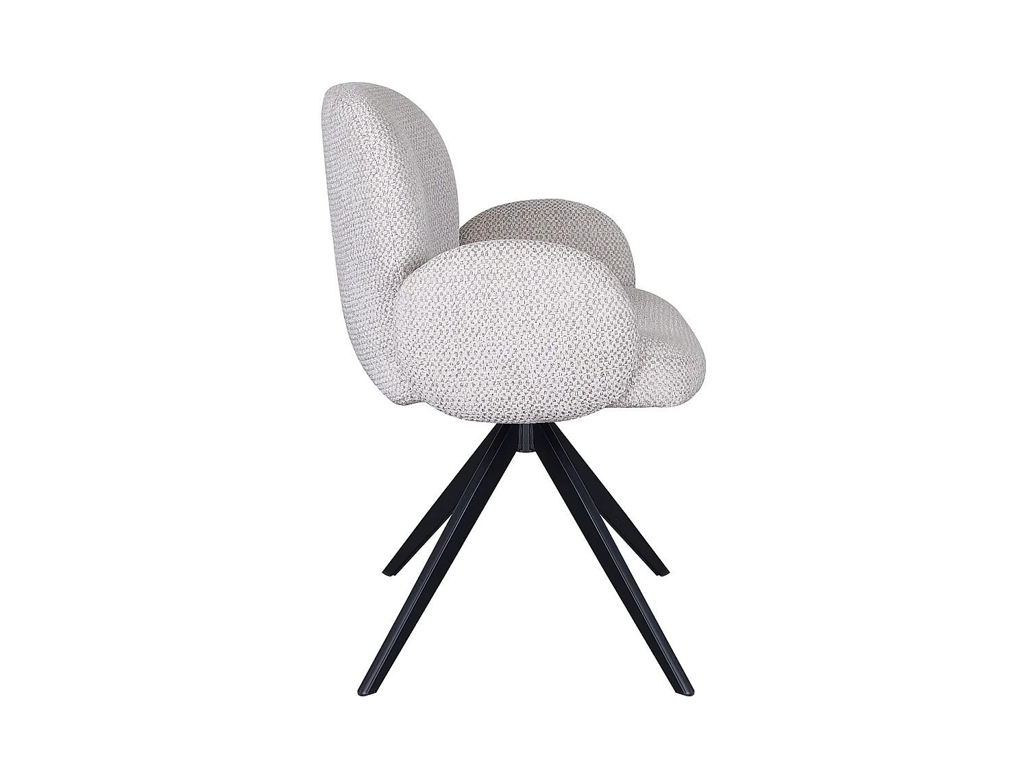 Conjunto de 4 poltronas estofadas em chenille cor marfim salpicado e pernas metálicas pretas