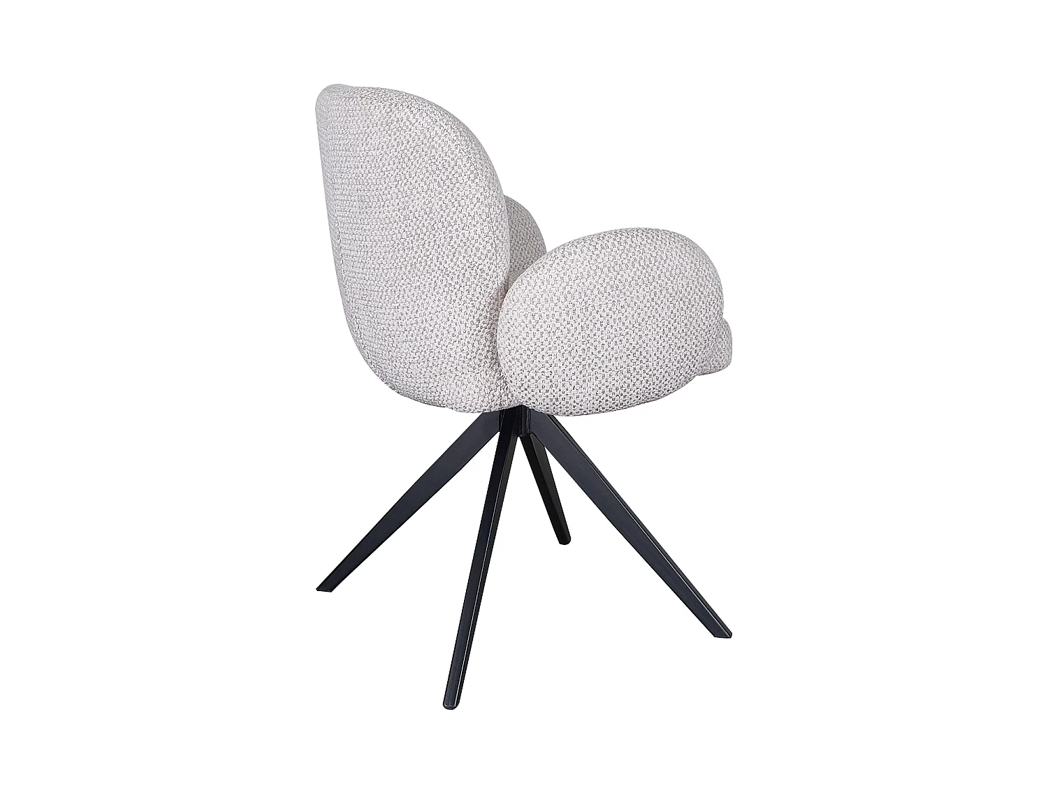 Conjunto de 4 poltronas estofadas em chenille cor marfim salpicado e pernas metálicas pretas
