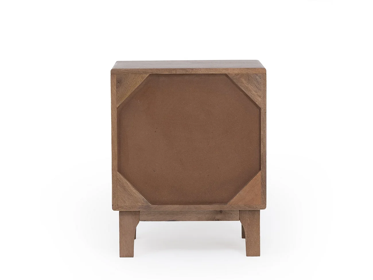 Mesa de cabeceira em mogno de cor natural, 1 gaveta e pés de madeira
