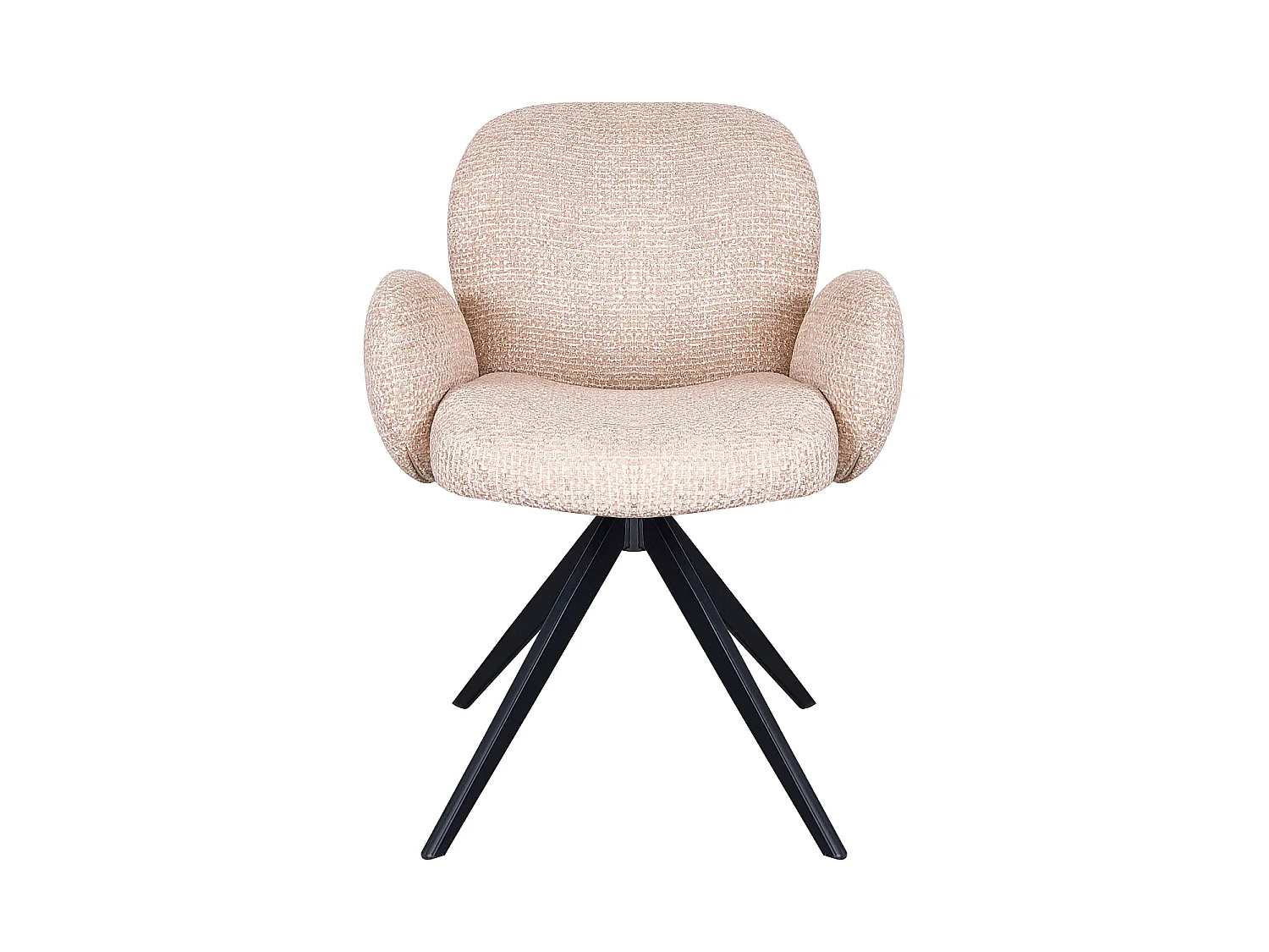 Conjunto de 4 poltronas estofadas em chenille cor bege salpicado e pernas metálicas pretas