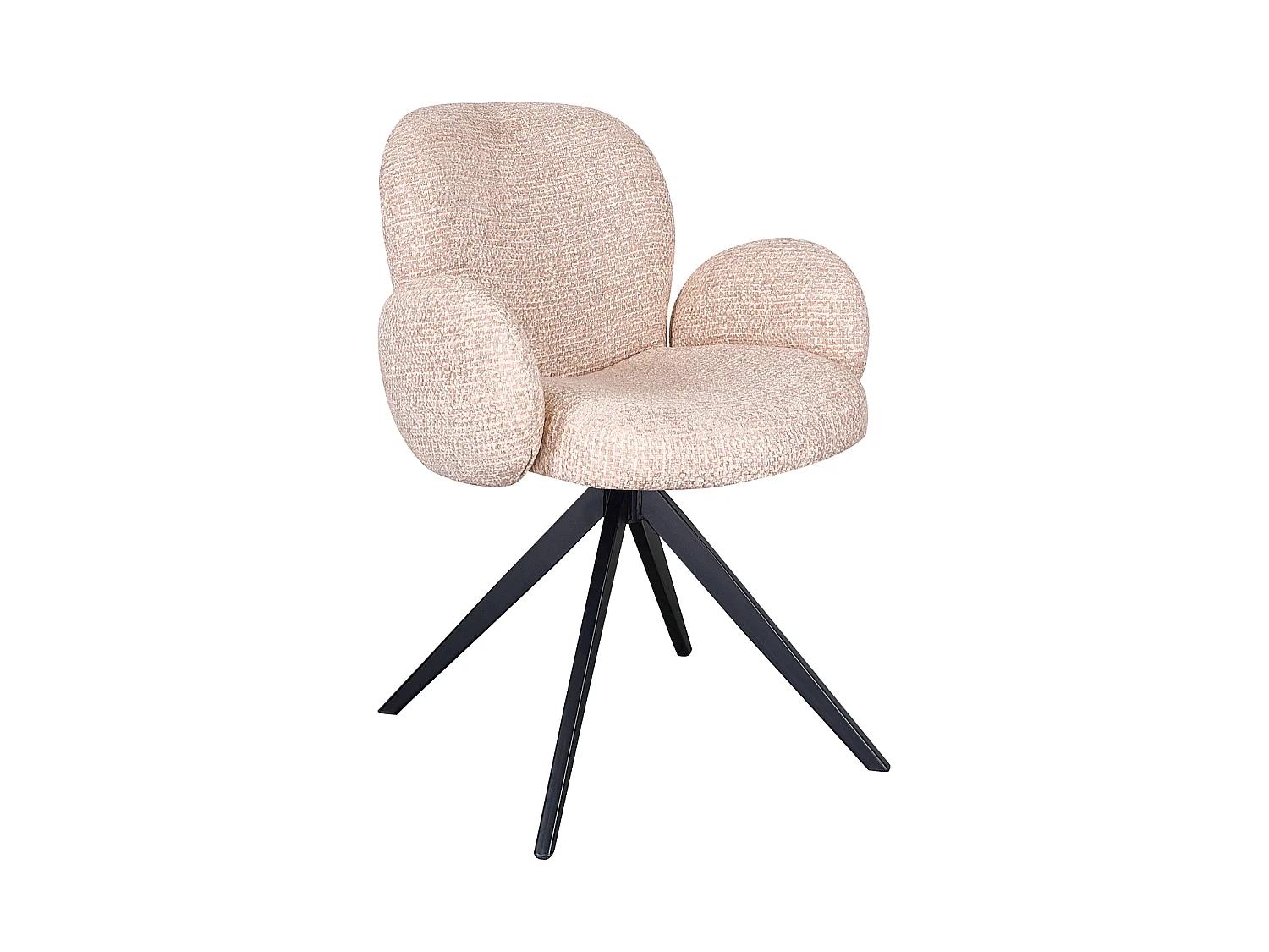 Conjunto de 4 poltronas estofadas em chenille cor bege salpicado e pernas metálicas pretas