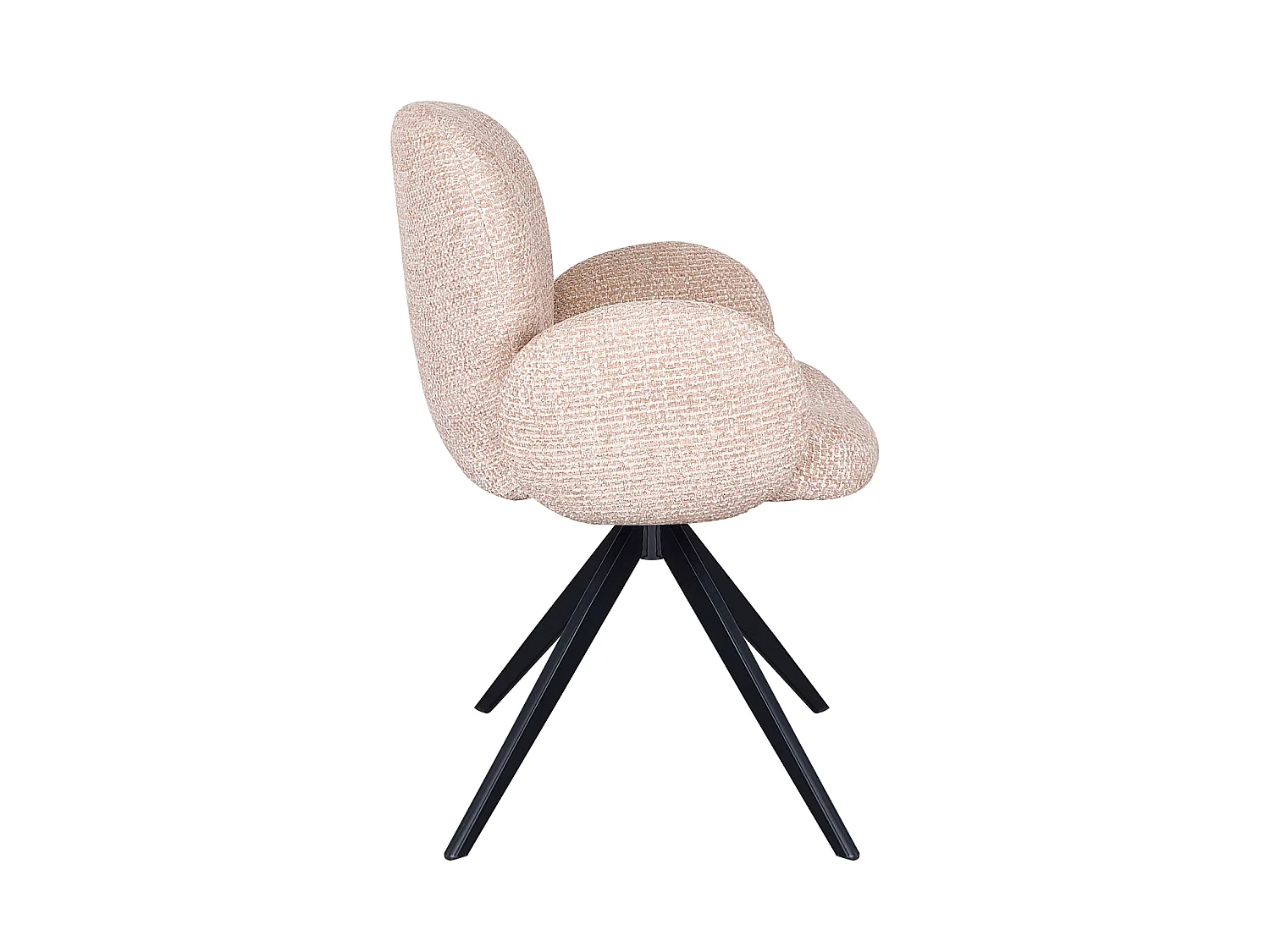 Conjunto de 4 poltronas estofadas em chenille cor bege salpicado e pernas metálicas pretas