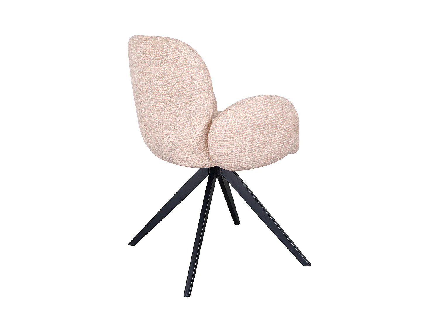 Conjunto de 4 poltronas estofadas em chenille cor bege salpicado e pernas metálicas pretas