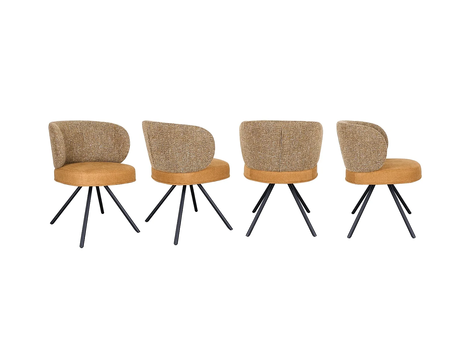 4er-Set gepolsterte Stühle in zweifarbigem Marmor-Beige/Beige mit schwarzen Metallbeinen