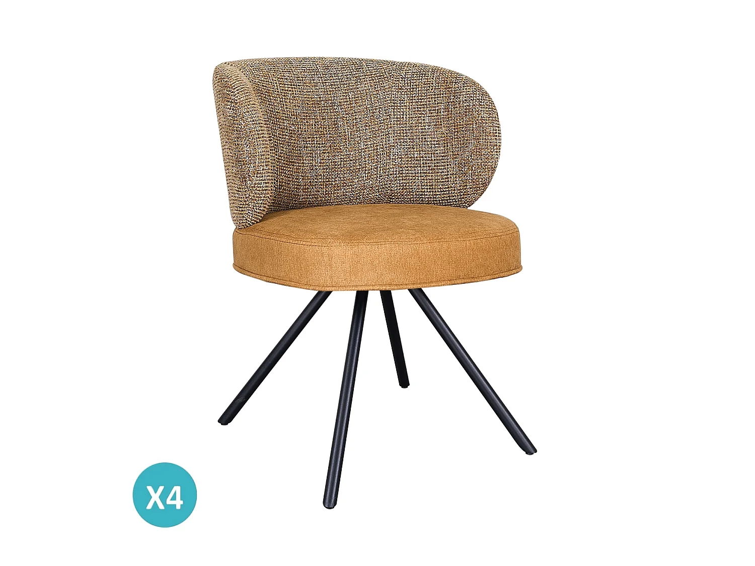 4er-Set gepolsterte Stühle in zweifarbigem Marmor-Beige/Beige mit schwarzen Metallbeinen