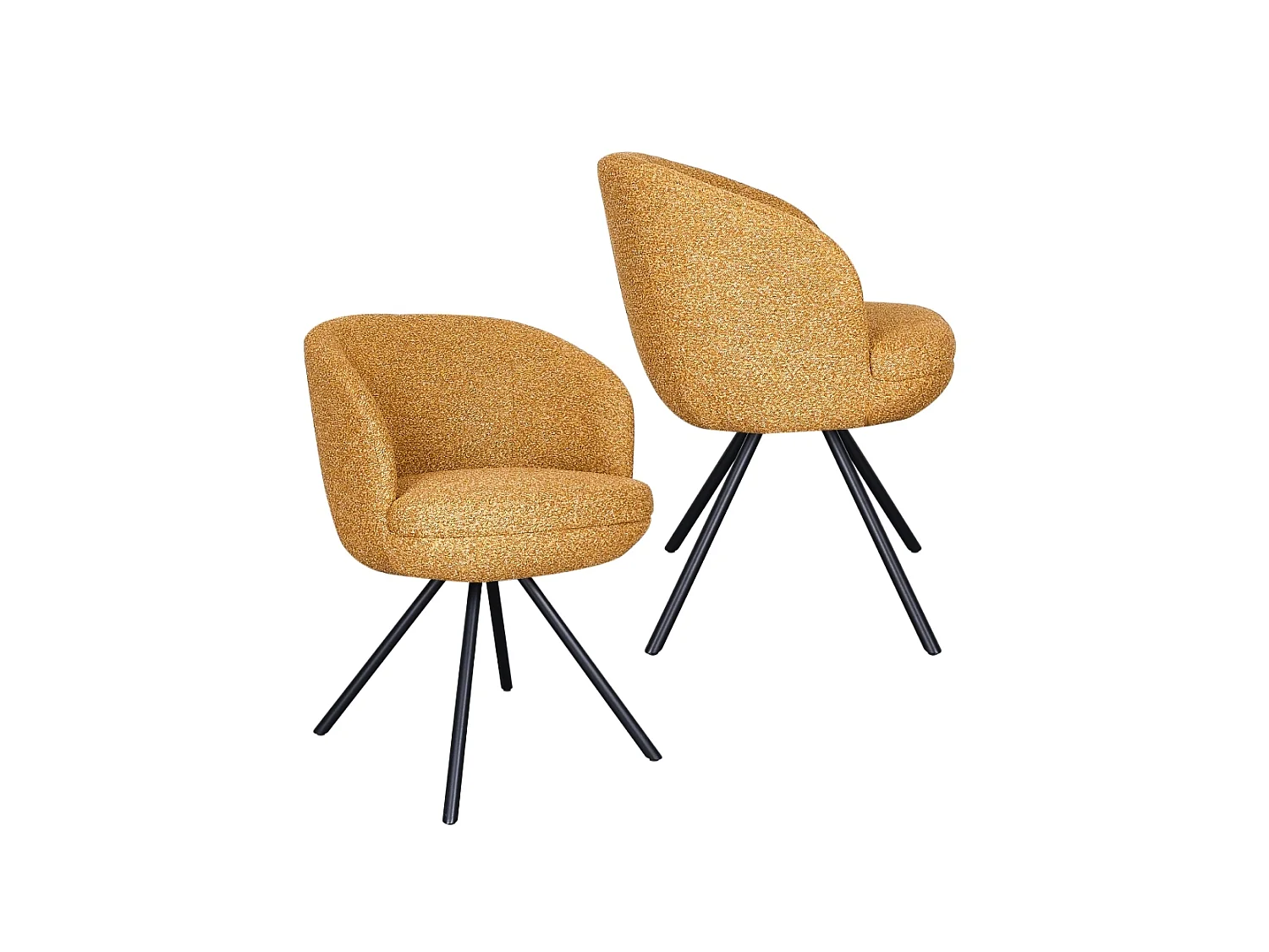 Lot de 4 fauteuils rembourrés à double coussin couleur moutarde et pieds métalliques noirs