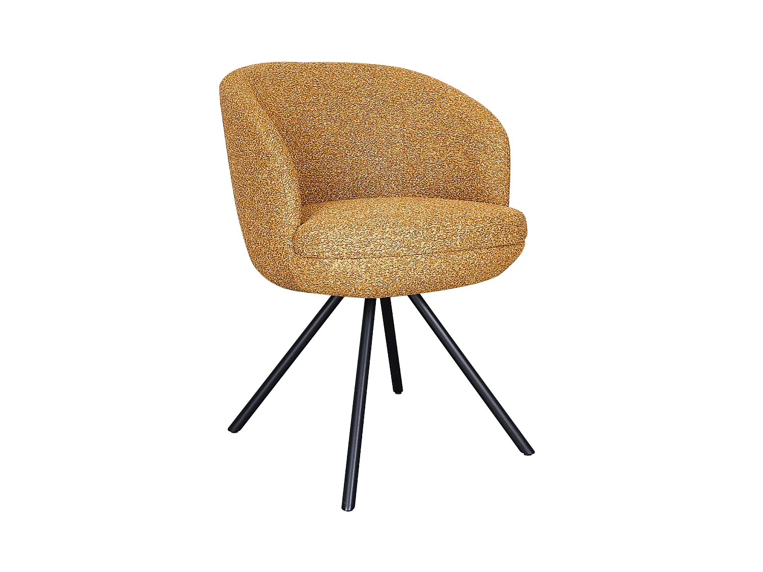 Lot de 4 fauteuils rembourrés à double coussin couleur moutarde et pieds métalliques noirs