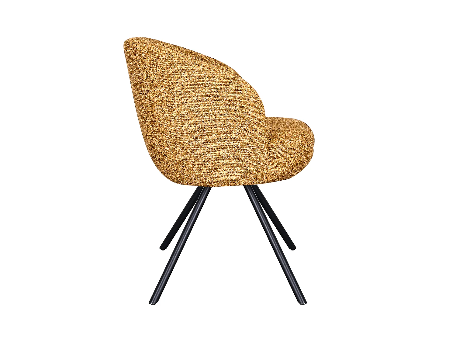 Lot de 4 fauteuils rembourrés à double coussin couleur moutarde et pieds métalliques noirs